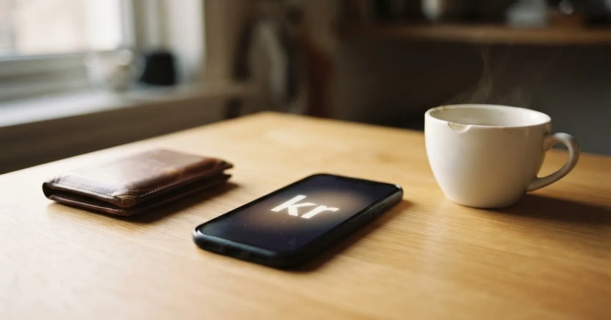 Mobiltelefon på ett träbord bredvid en plånbok och en kopp kaffe — casinon med uttag i sverige
